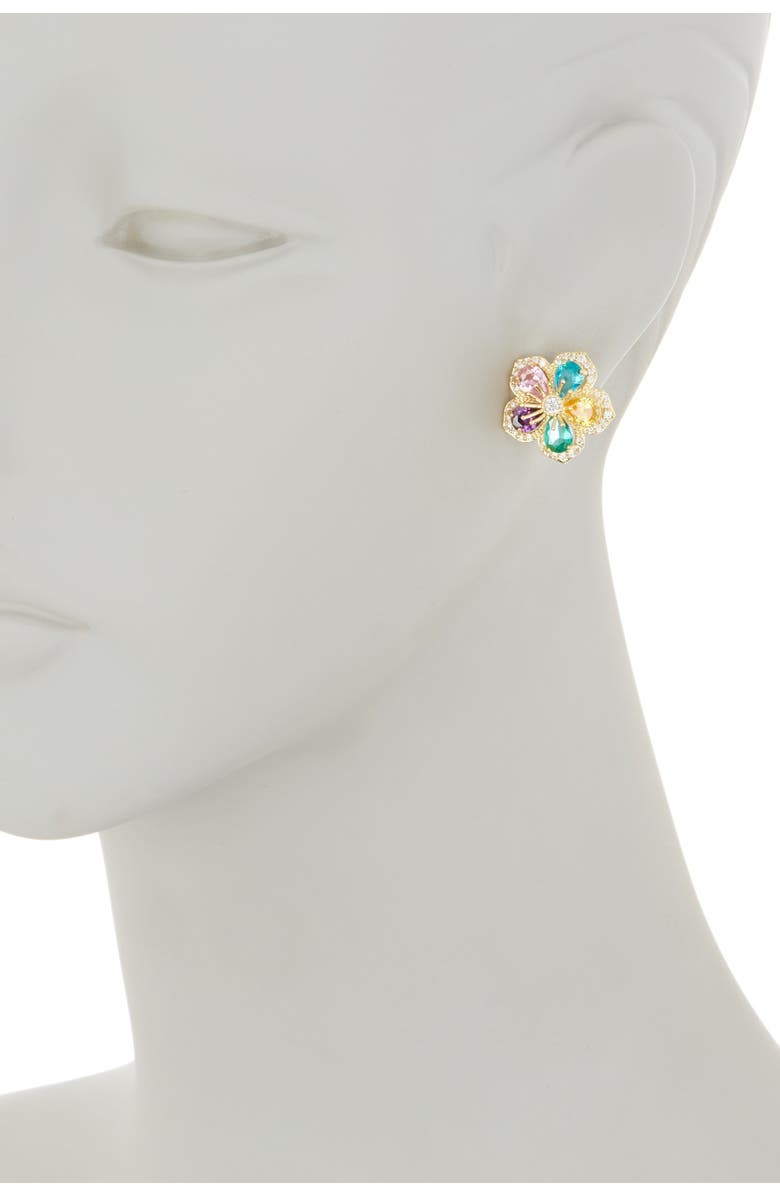 EYE CANDY LOS ANGELES Flower Dazzle Gold Toned Multi-Colored CZ Crystal Stud Earrings, Alternate, color,