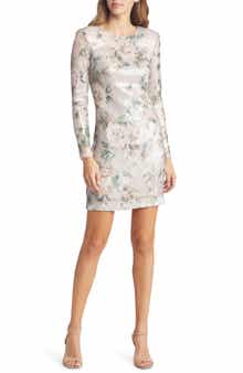 Eliza J Floral Sequin Long Sleeve Cocktail Dress