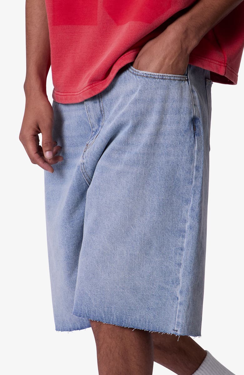 mnml Baggy Raw Hem Denim Shorts, Alternate, color, Light Blue