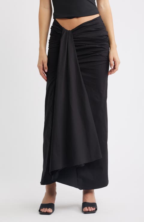 April Ruched Stretch Cotton Evening Midi Skirt