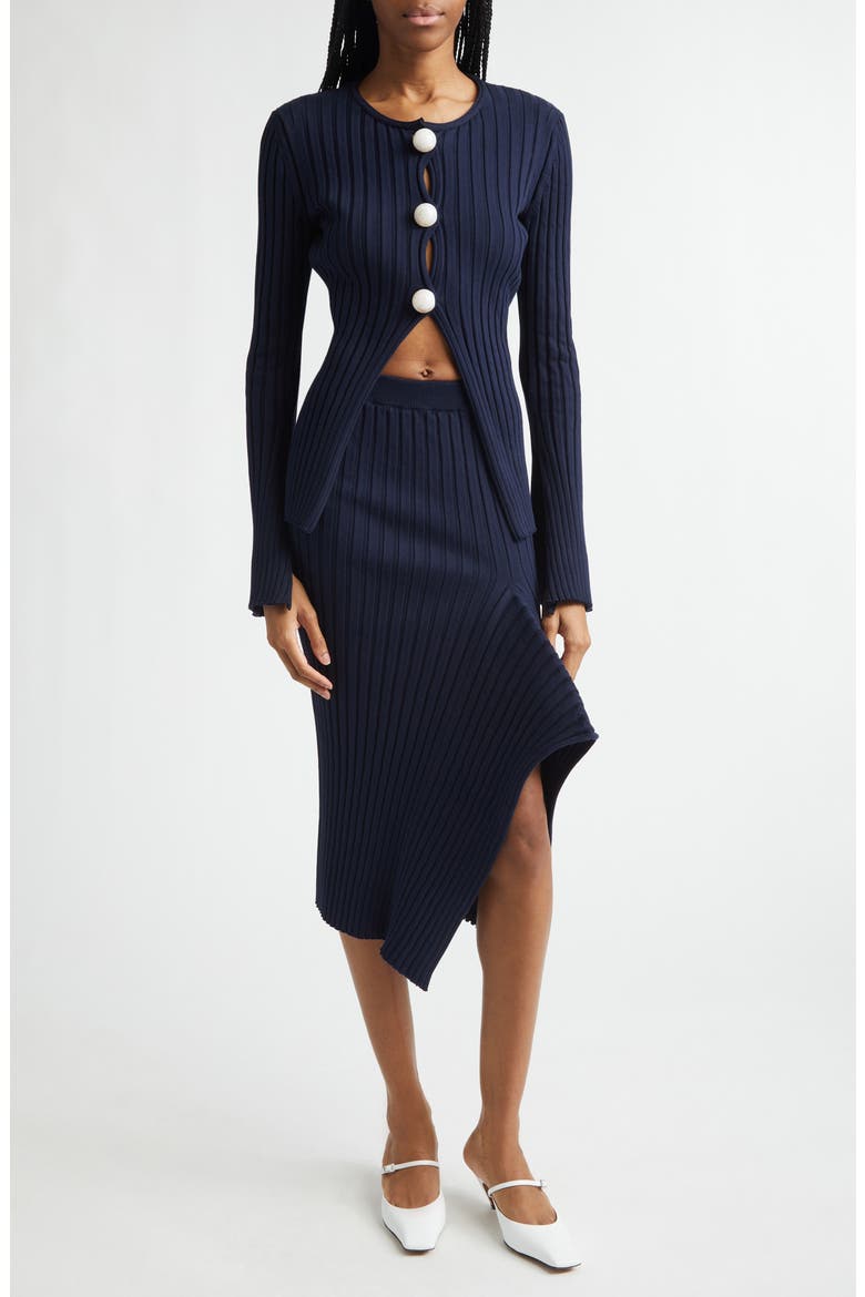 Cotton Ribbed Sweater Skirt, Alternate, color, INK