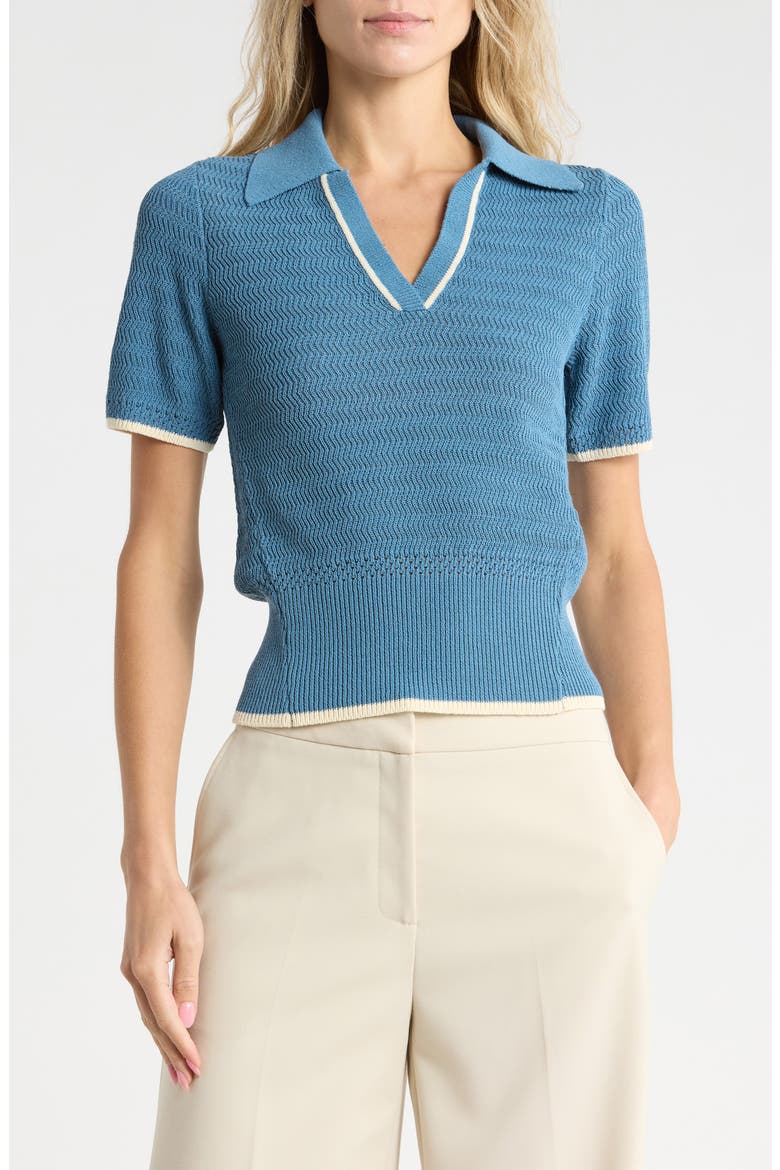 Costi Short Sleeve Polo Sweater, Main, color, FOG BLUE