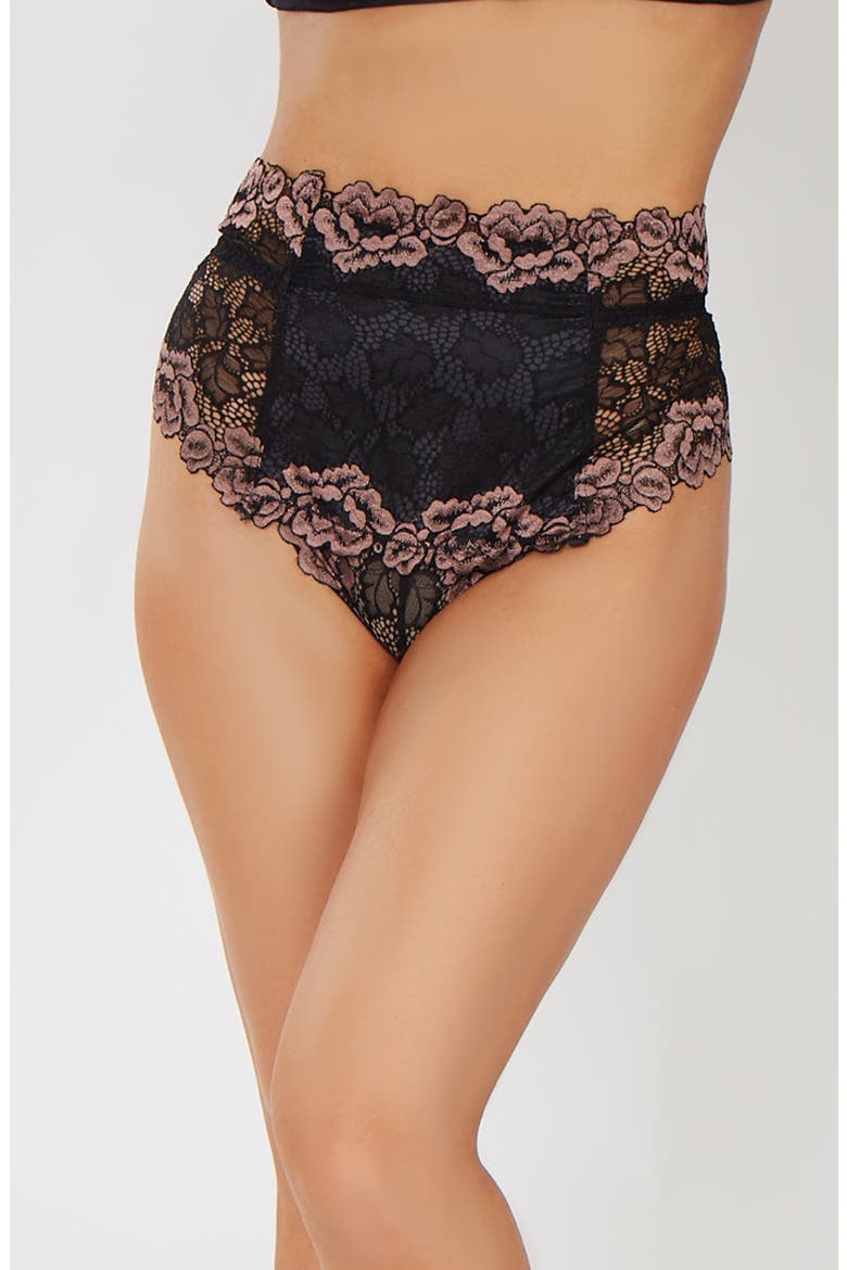 Lace Overlay Cami and High-Waist Panty Set, Alternate, color, Mocha
