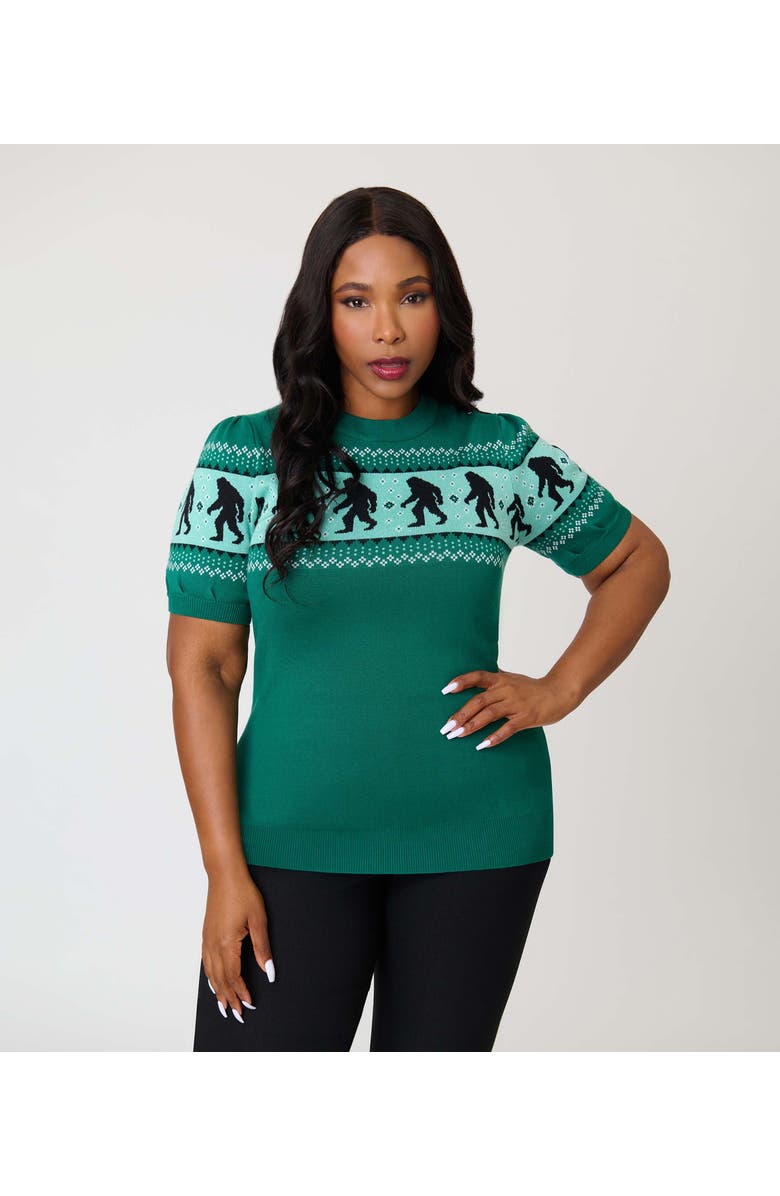 Unique Vintage Plus Size Paige Sweater, Main, color, Green Sasquatch Print