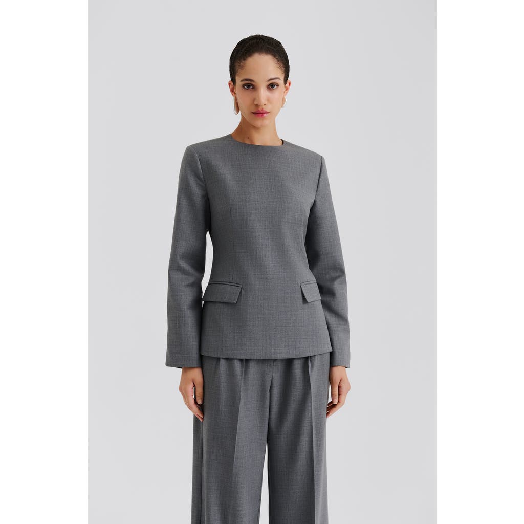 Malina Athina Tailored Long Sleeve Blouse In Gray