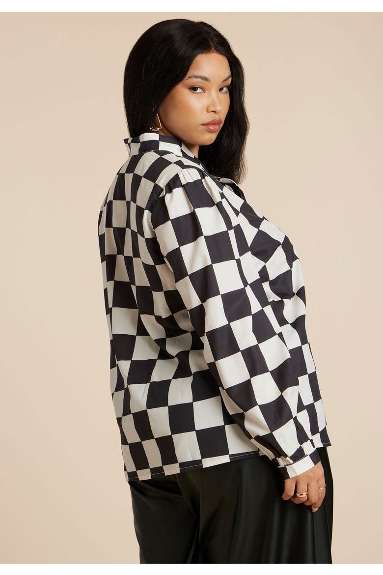 Printed Crepe Tie Neck Blouse (Plus), Alternate, color, CHECKERED