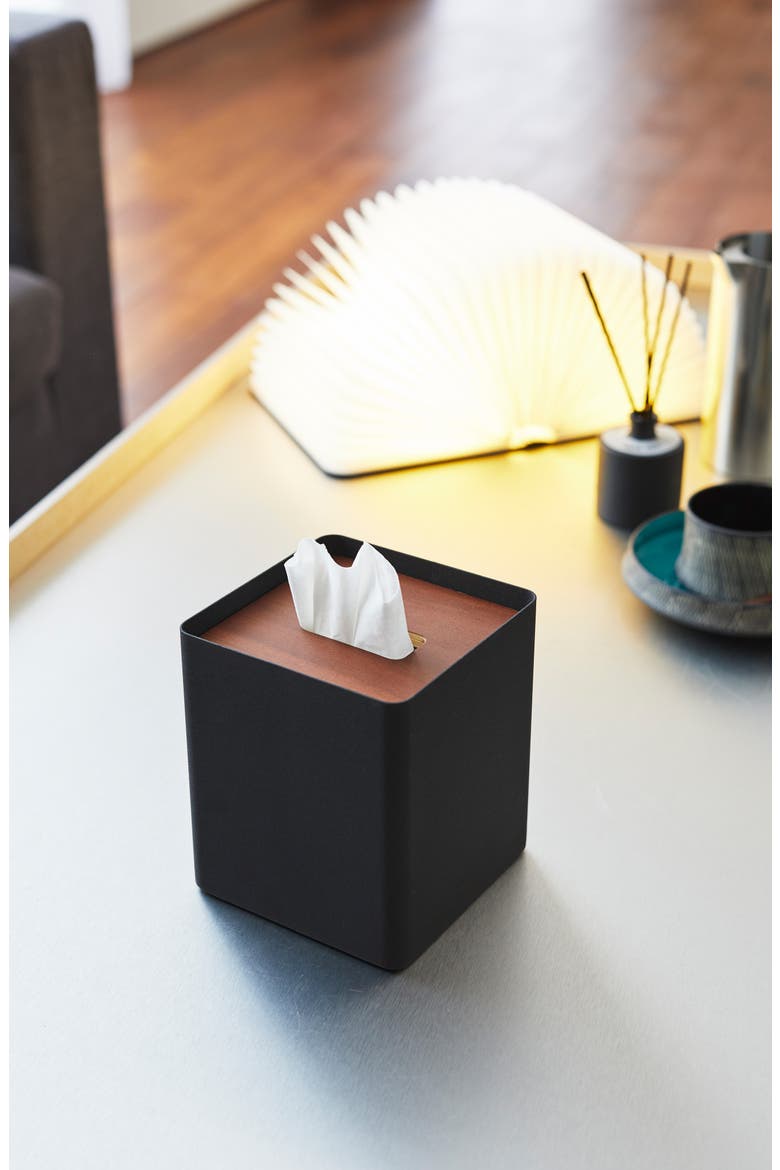 Square Tissue Box Case, Alternate, color, WALNUT