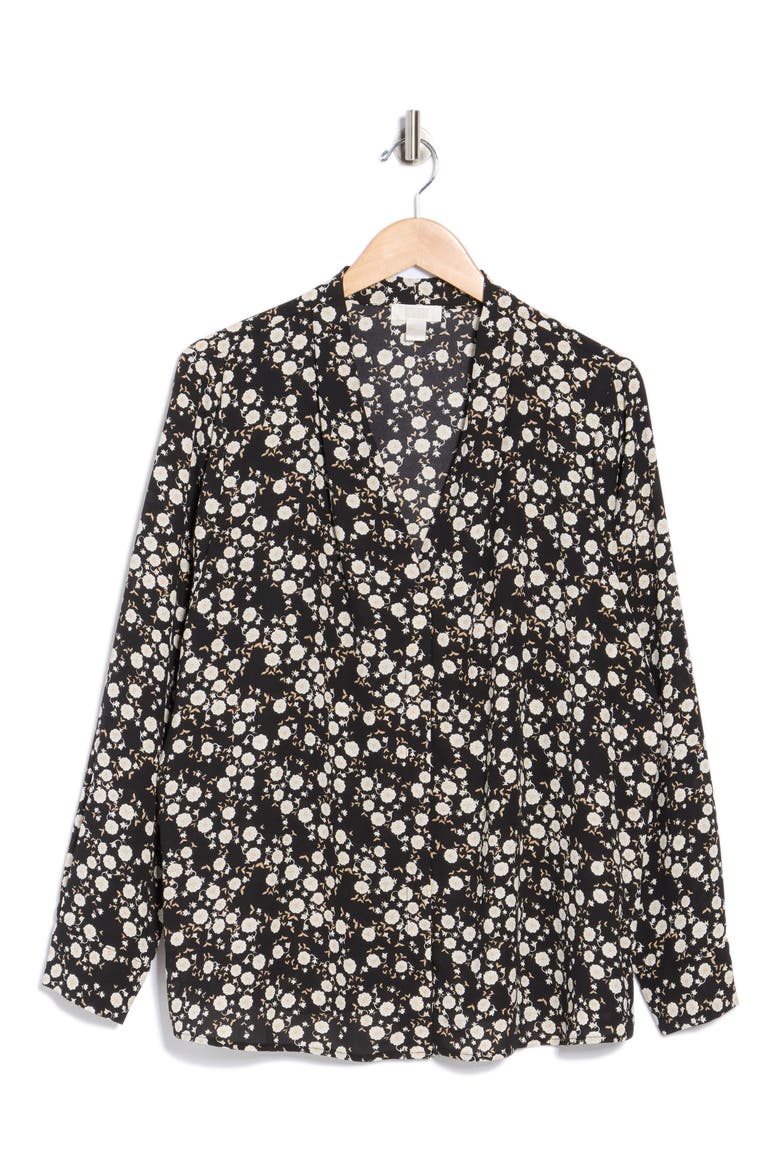 V-Neck Top, Alternate, color, BLACK- IVORY JOSIE DITSY
