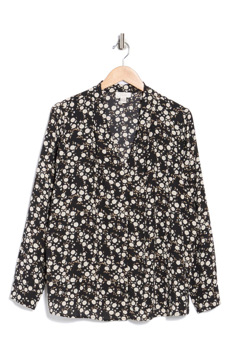 NORDSTROM RACK V-Neck Top, Main, color, Black- Ivory Josie Ditsy