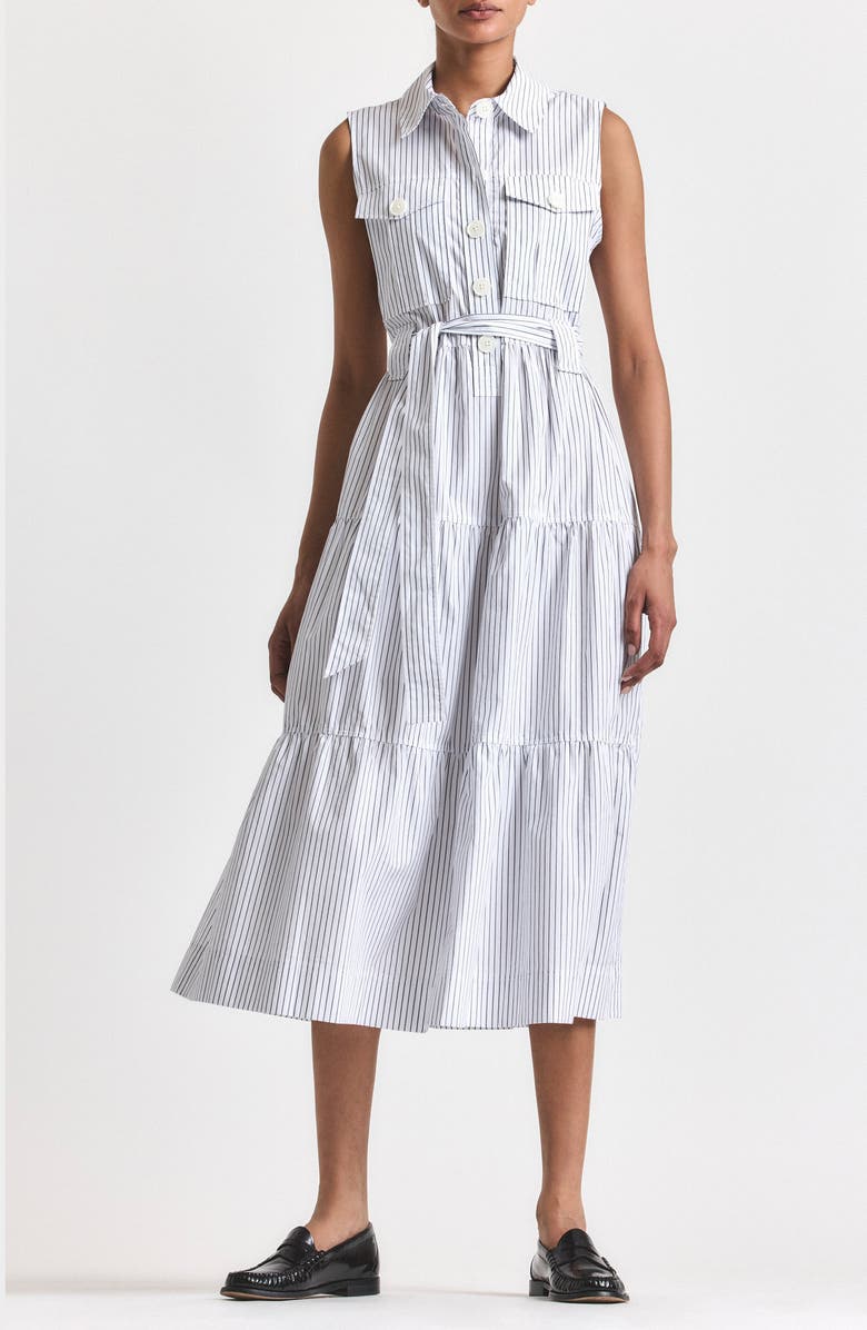 Derek Lam 10 Crosby Florence Sleeveless Shirtdress, Main, color, White/ Navy Stripe