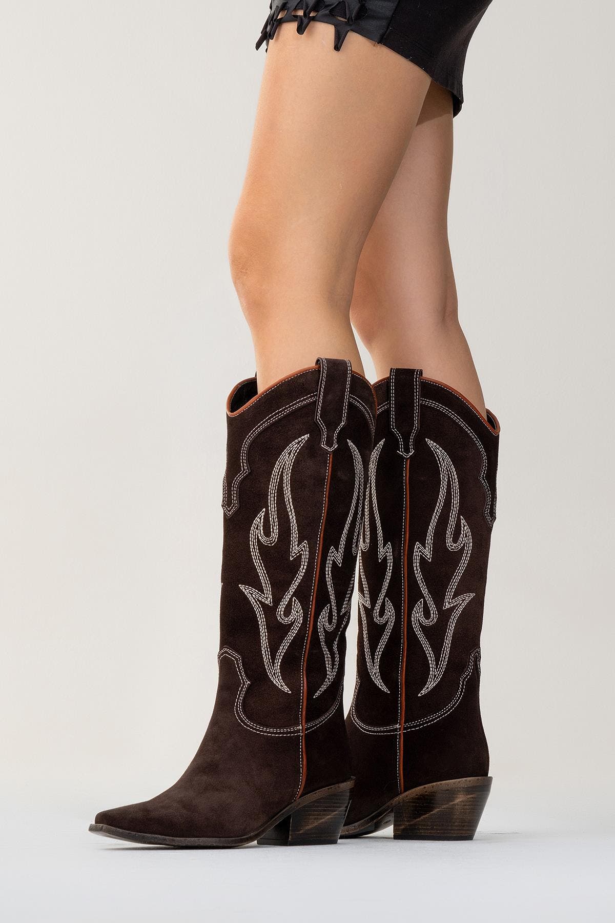 Pietro Leather Western Knee High Boot, Alternate, color, Dark Brown Suede Leather