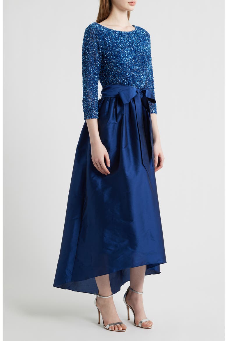 Beaded Bodice Taffeta A-Line Gown, Alternate, color, DENIM 427