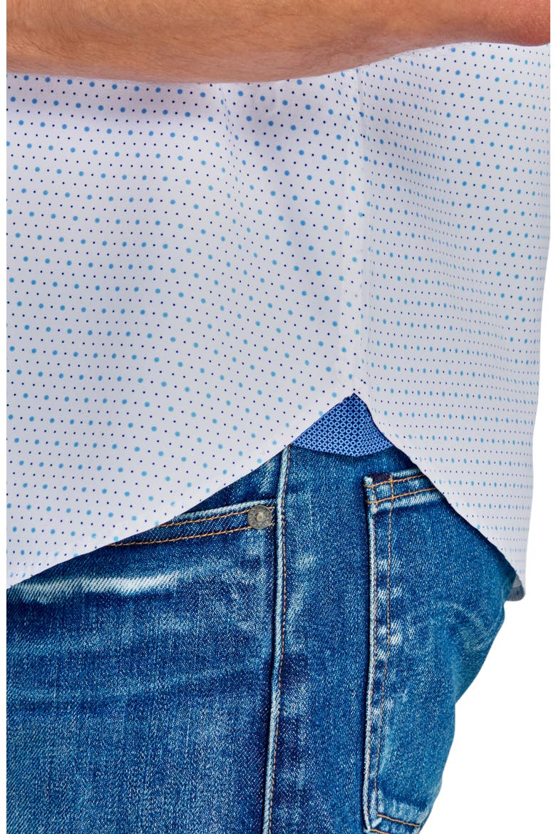 Slim Fit Microdot Short Sleeve 4-Way Stretch Performance Button-Down Shirt, Alternate, color, WHITE
