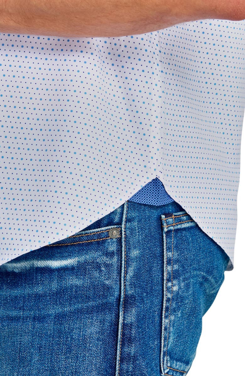 CONSTRUCT Slim Fit Microdot Short Sleeve 4-Way Stretch Performance Button-Down Shirt, Alternate, color, White