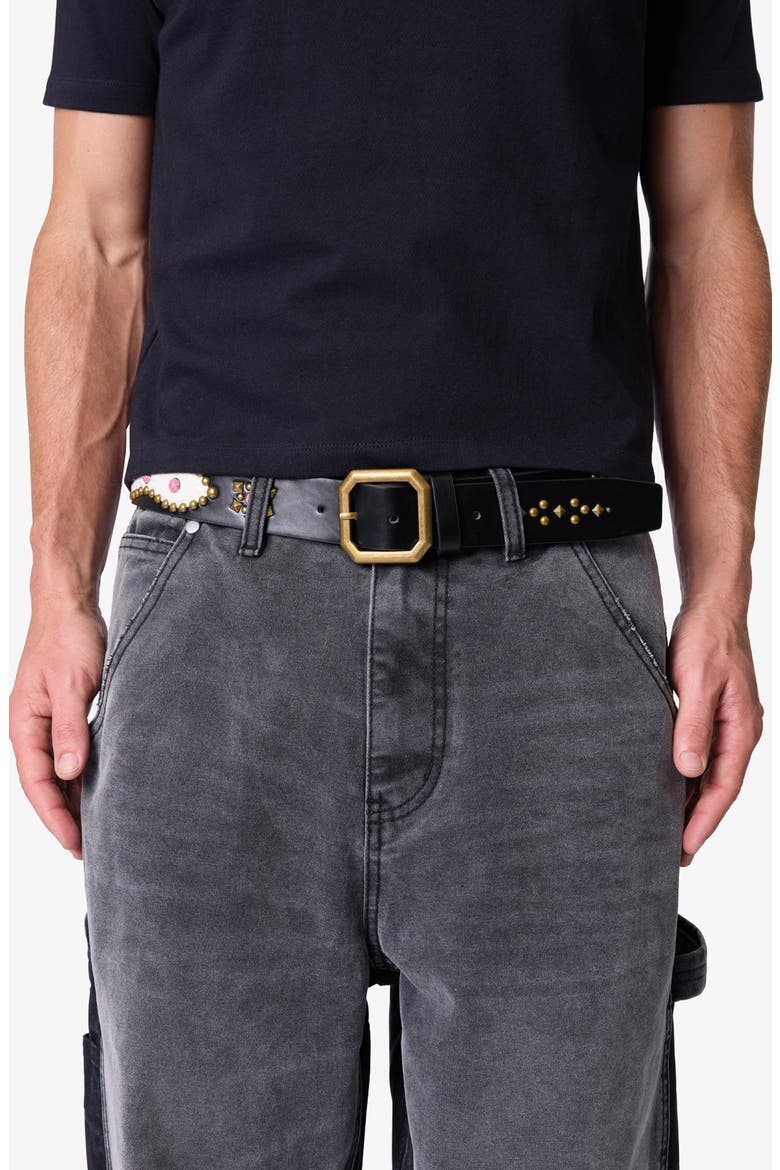 Mojave Leather Studded Belt, Main, color, OFF WHITE