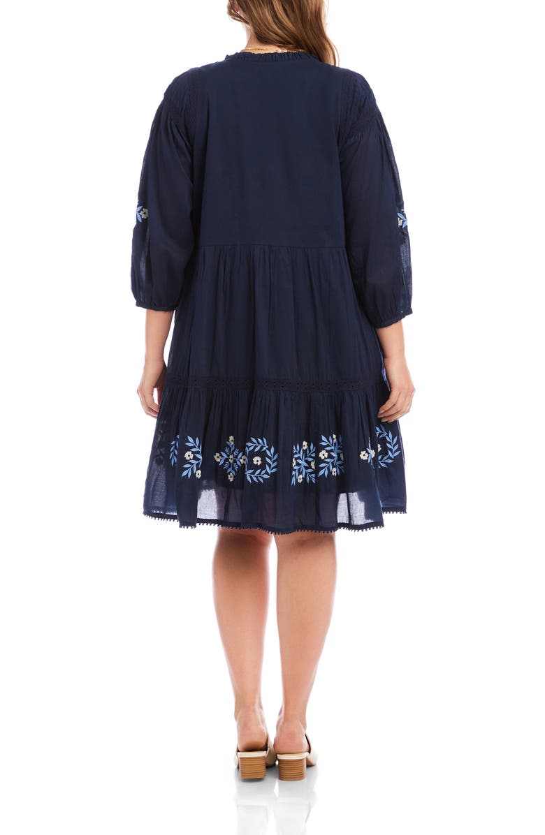 Karen Kane Floral Embroidered Tassel Cotton Dress, Alternate, color, Navy