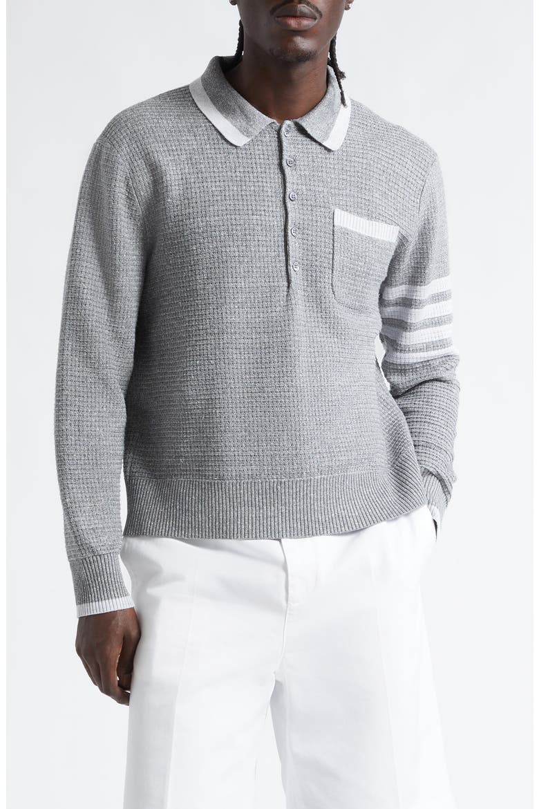 Relaxed 4-Bar Textured Stitch Linen & Cotton Polo Sweater, Main, color, LIGHT GREY