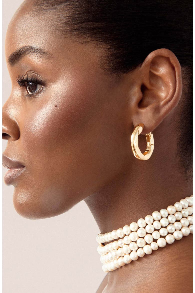 Molten Hoop Earrings, Alternate, color, GOLD