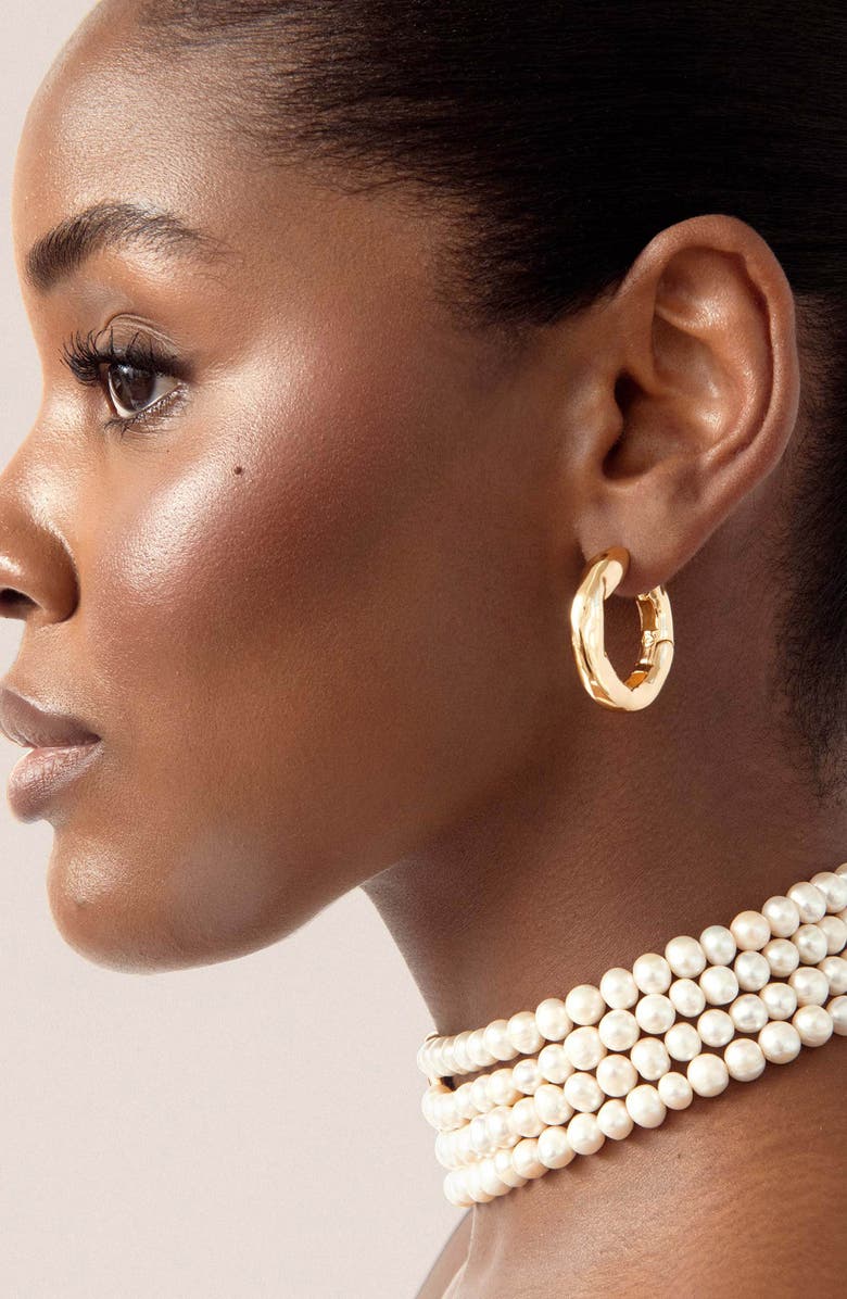 Ettika Molten Hoop Earrings, Alternate, color, Gold