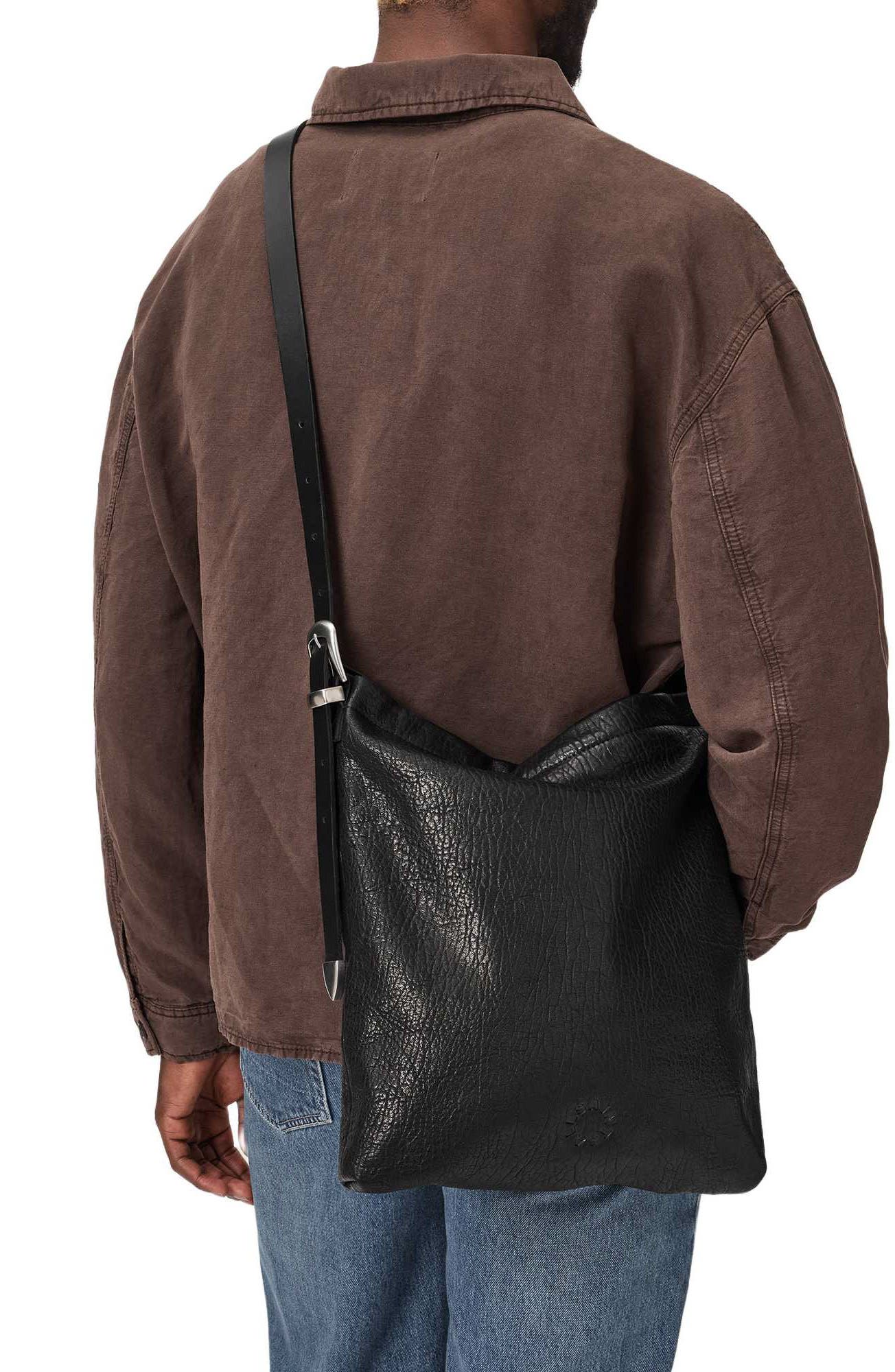 AllSaints Haven Leather Crossbody Bag, Alternate, color, Black