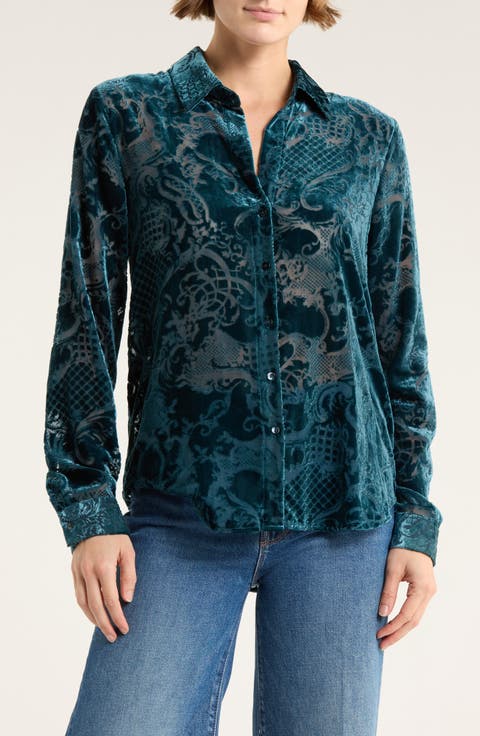 Laurent Burnout Velvet Button-Up Shirt