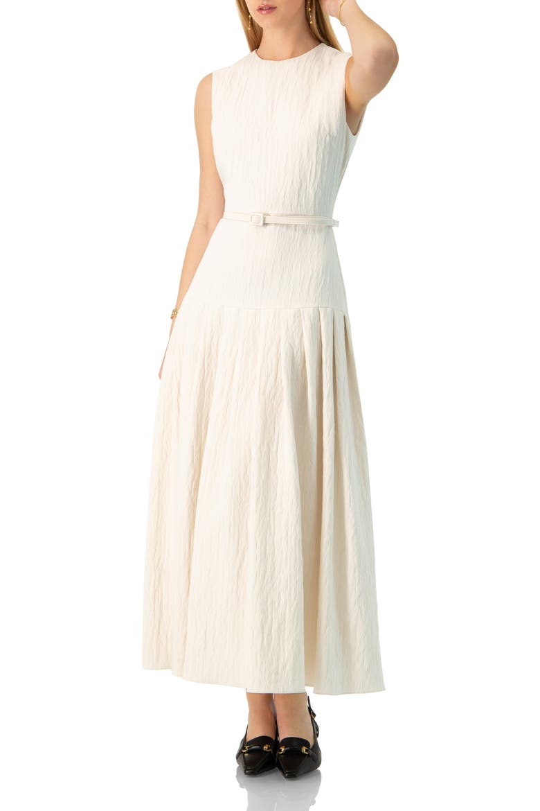 Sleeveless Long  Dress with Wide Skirt Pleats, Alternate, color, Ivory