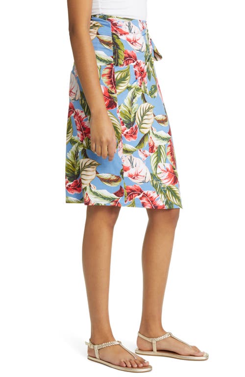 Loveappella Palm Print Faux Wrap Knit Midi Skirt In Blue