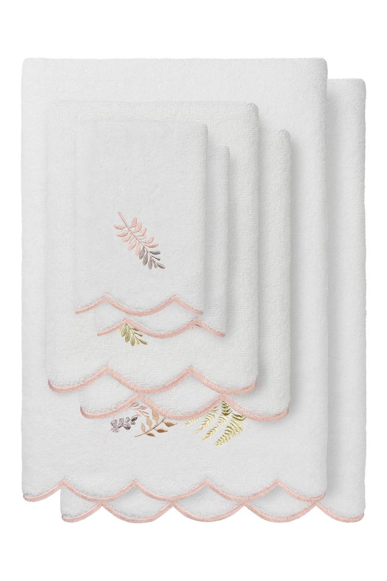 Fern Toss Scalloped 6-Piece Embellished Towel Set, Main, color, WHITE/ PINK