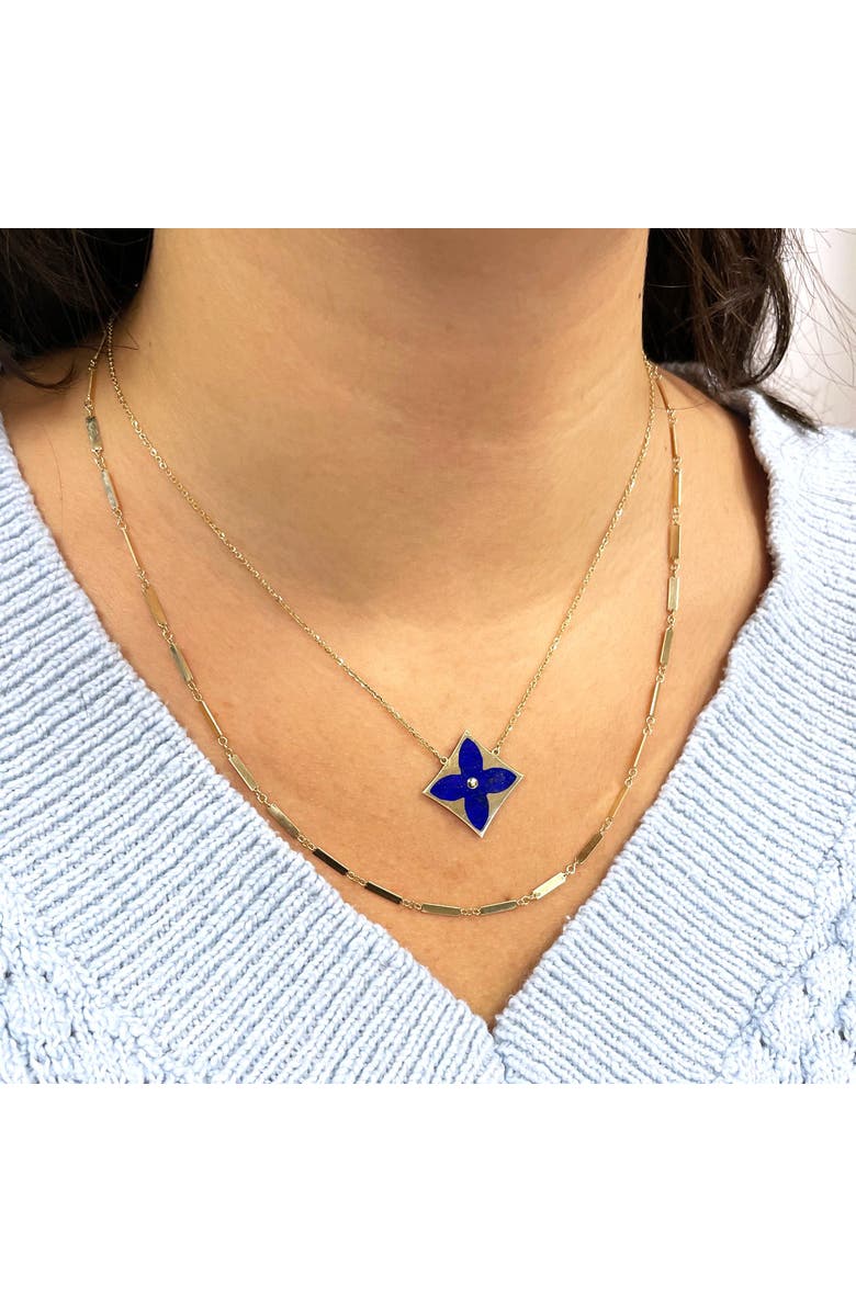 The Lovery Fine Jewelry Lapis Luxe Flower Necklace, Alternate, color, Lapis