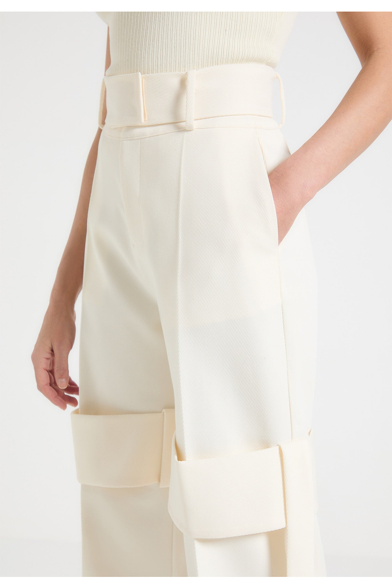 Isabelle Belted Strap Detail Trousers, Alternate, color, Off White