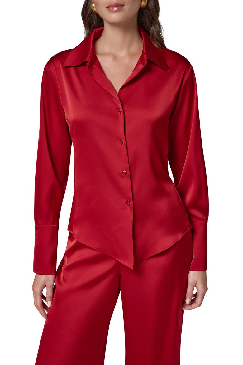 Satin Button Front Shirt, Main, color, RED VELVET