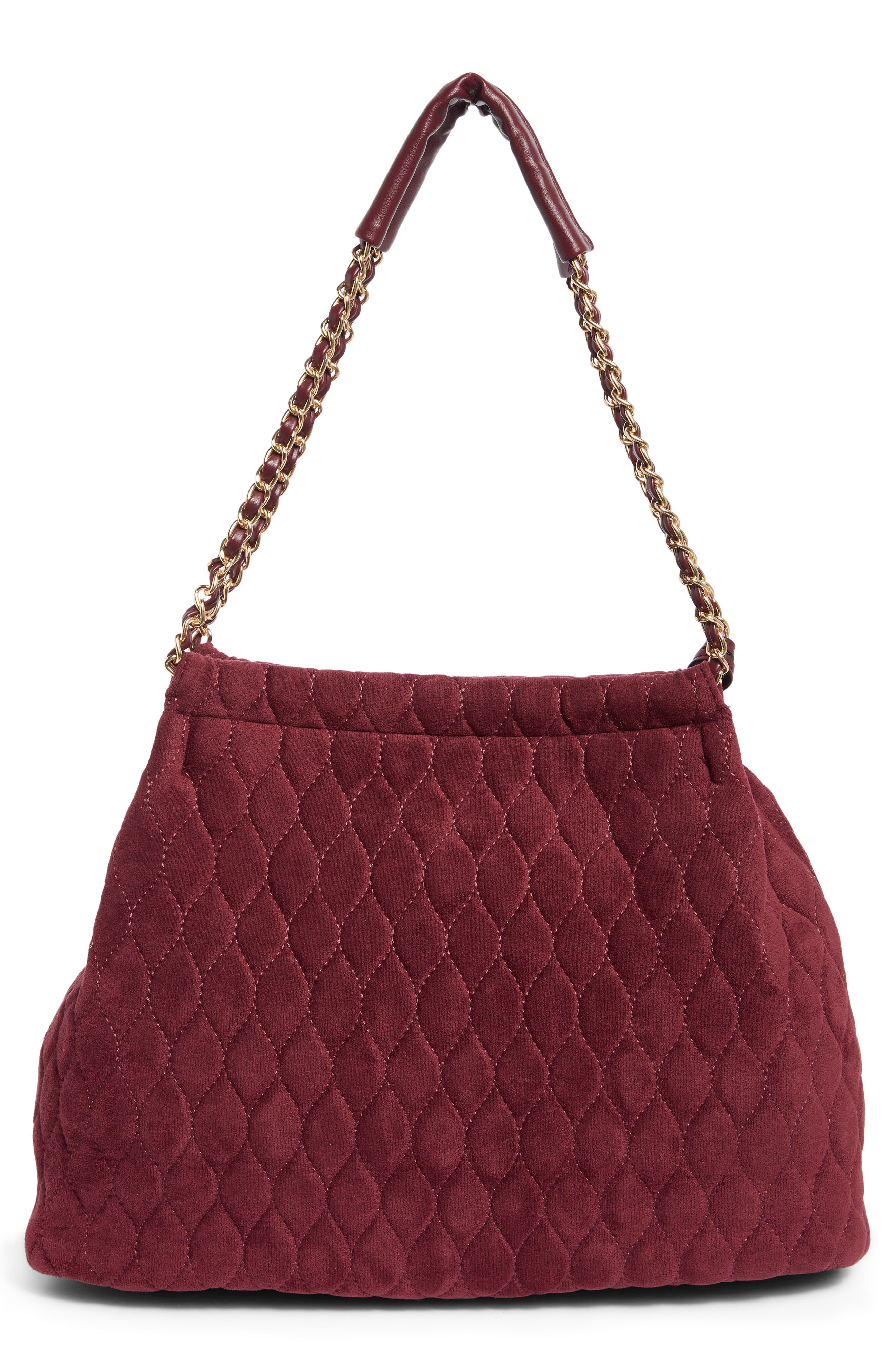 Quilted Faux Suede Hobo, Alternate, color, BORDEAUX