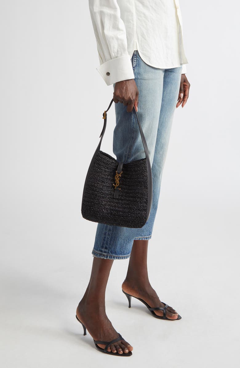 Saint Laurent Small Le 5 À 7 Woven Raffia Hobo Bag, Alternate, color,