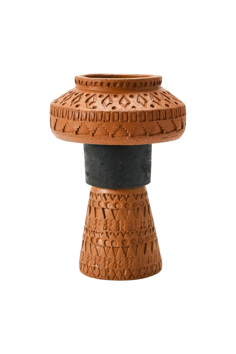 Handmade Debossed Terra-cotta Vase, Terra-cotta Color & Black, Main, color, Terracotta
