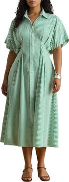 Lauren Ralph Lauren Stripe Gathered Waist Cotton Shirtdress