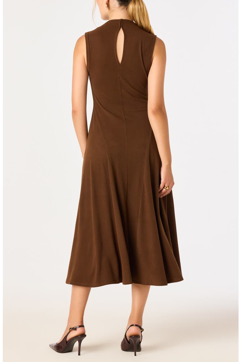 Geraldean Mock Neck Midi Dress, Alternate, color, DARK BROWN