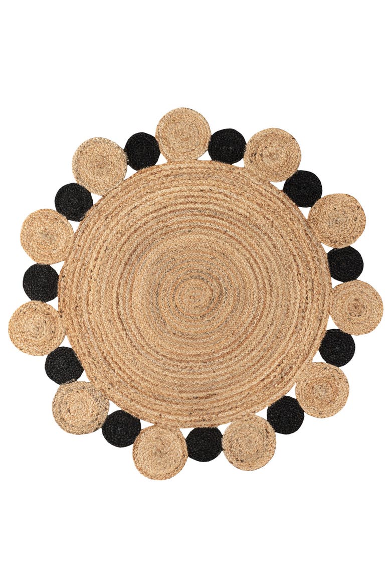 Ayana Two-Tone Jute Hippy Circle Round Area Rug, Main, color, Natural/Black