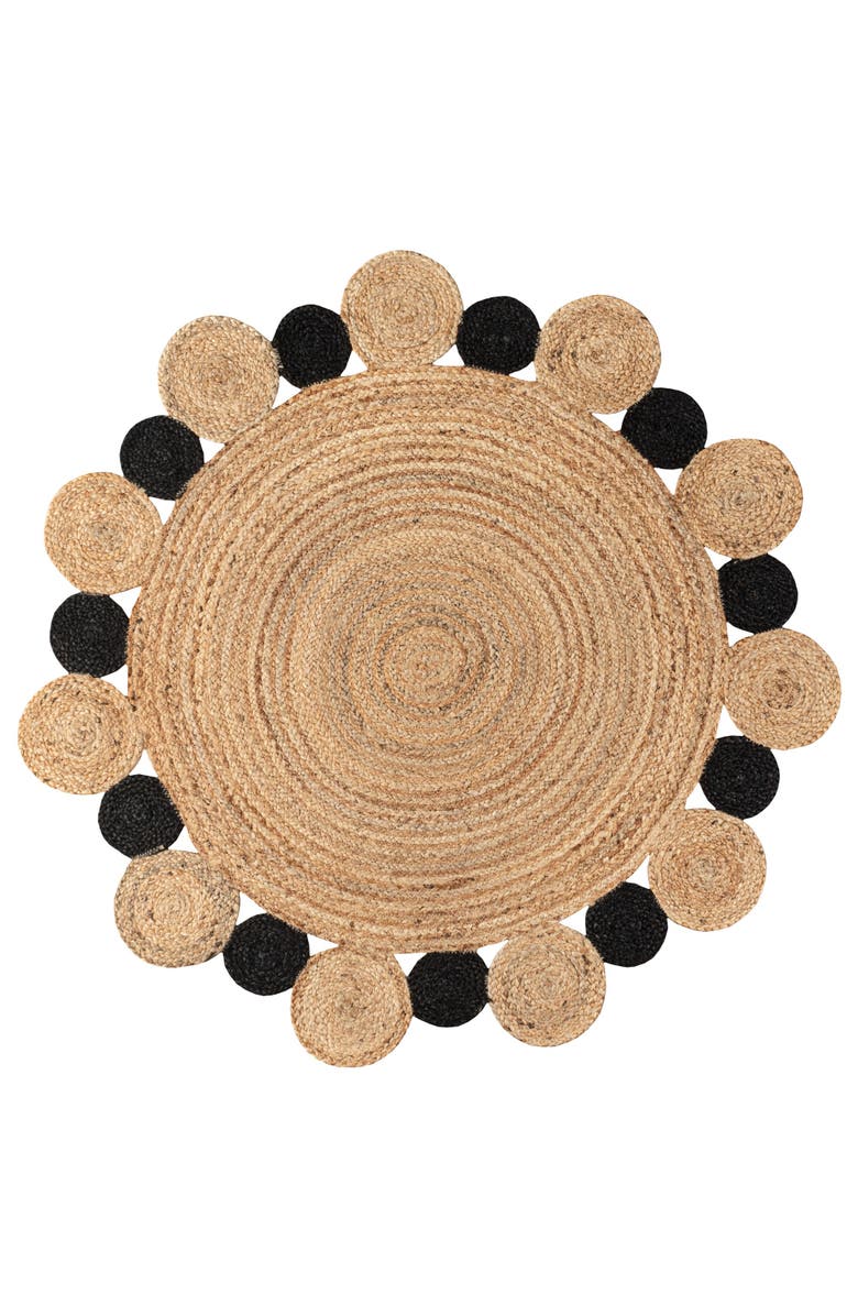 JONATHAN Y Ayana Two-Tone Jute Hippy Circle Round Area Rug, Main, color, Natural/Black