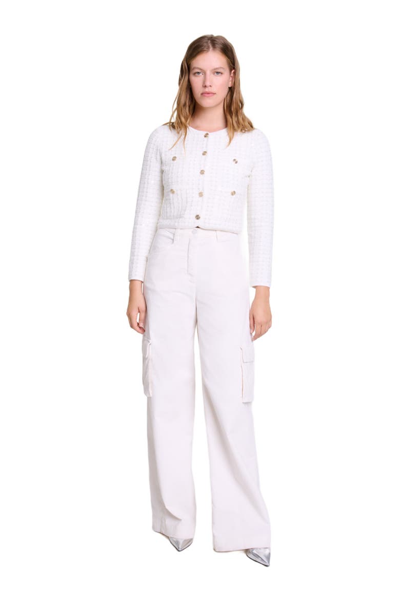 Sequin knit cardigan, Main, color, Off white
