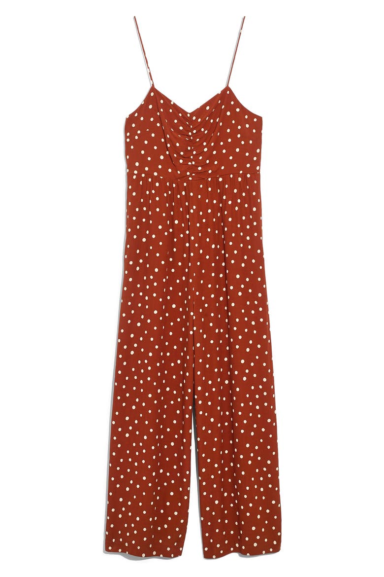 Ruched Wide Leg Jumpsuit, Main, color, PAINTED DOTS BURNT CLAY