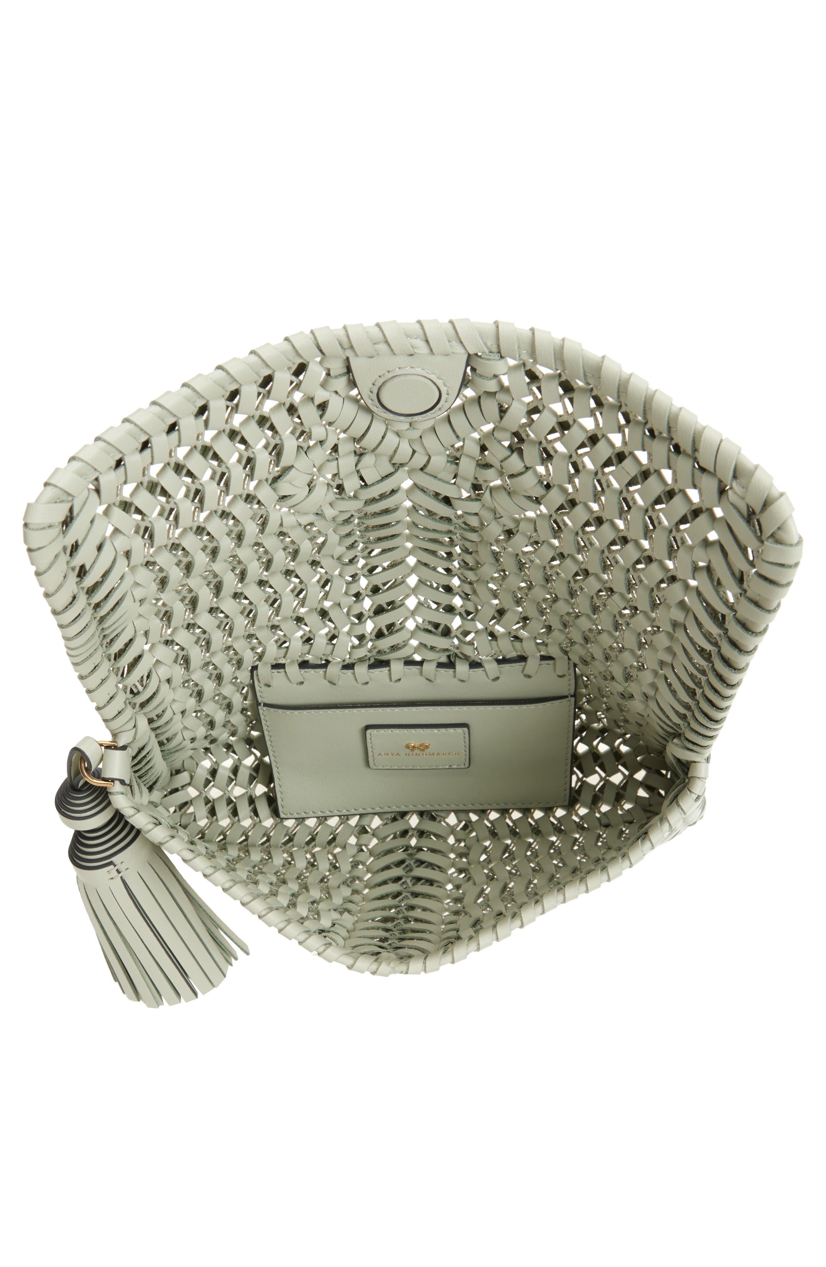 Anya Hindmarch Neeson Herringbone Woven Leather Tassel Clutch, Alternate, color, Iceberg