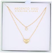 Argento Vivo Sterling Silver Cubic Zirconia Charm & Puffy Heart Pendant Layered Necklace