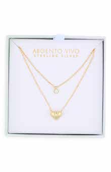 Argento Vivo Sterling Silver Cubic Zirconia Charm & Puffy Heart Pendant Layered Necklace