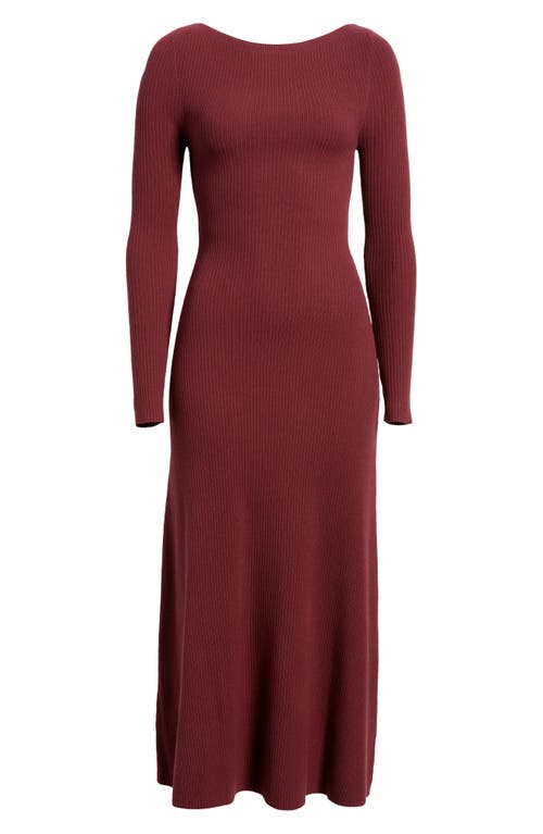 Open Edit Long Sleeve Rib Maxi Dress In Burgundy