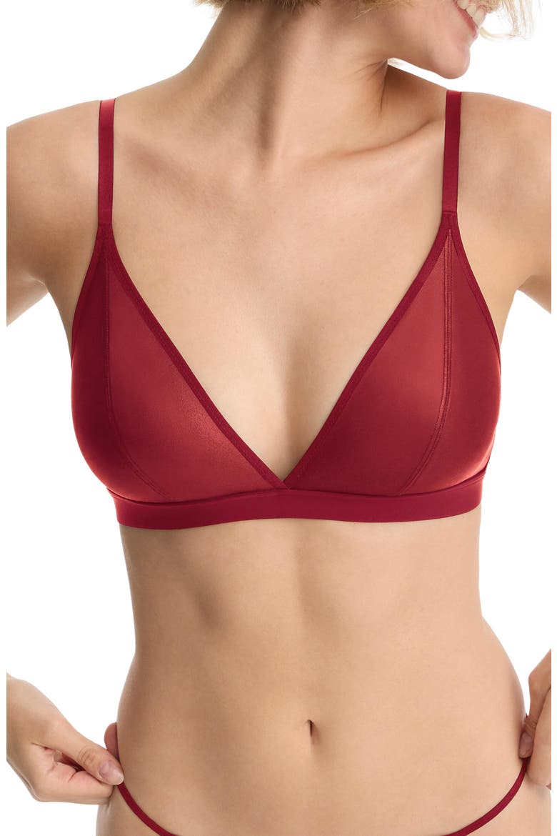 Late Night Faux Leather Triangle Bralette, Alternate, color, Scarlet