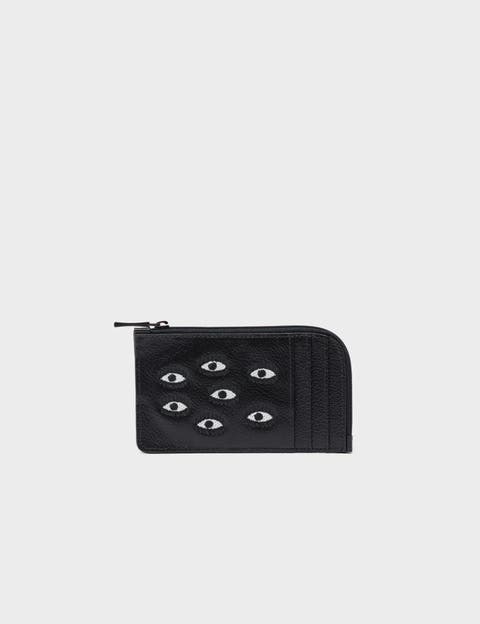 Fausto Leather Zip-around Cardholder - All Over Eyes Embroidery