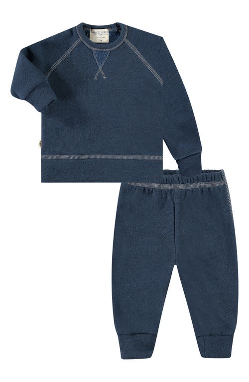 PAIGELAUREN Kids' Faux Shearling Lined Long Sleeve Top & Pants Lounge Set in Navy 