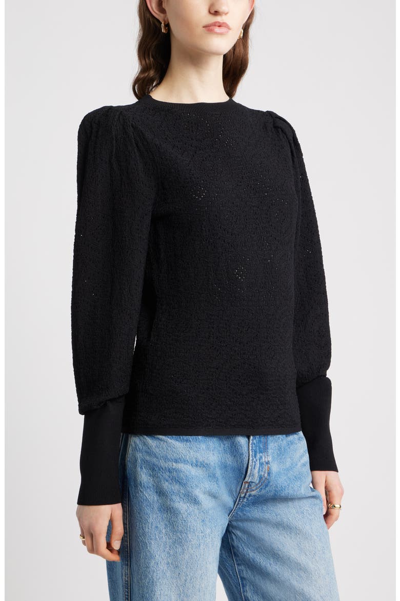 Lacy Open Stitch Sweater, Alternate, color, BLACK