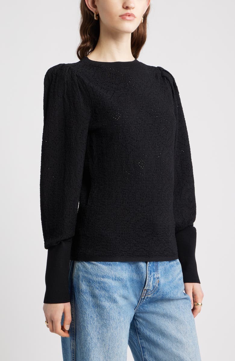 Nordstrom Lacy Open Stitch Sweater, Alternate, color, Black