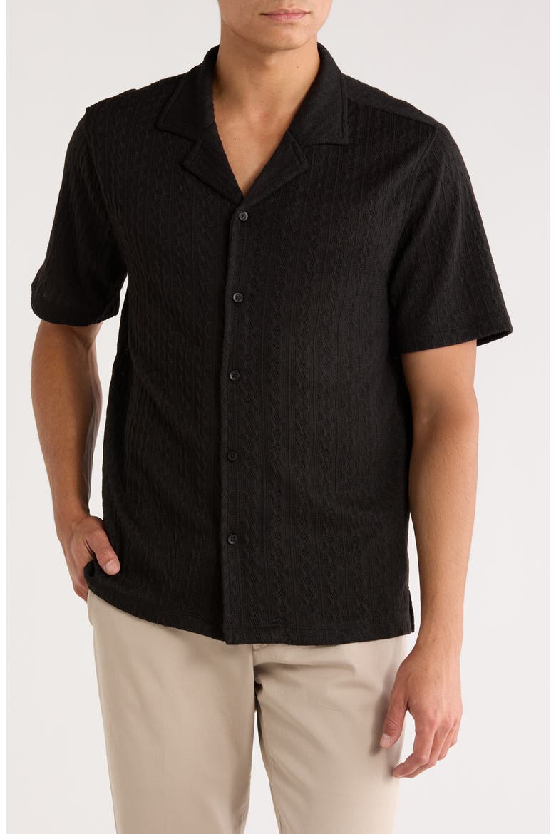Textured Camp Shirt, Main, color, BLACK